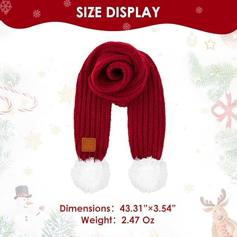 SlowTon Knitted Scarf, 2 Pack Dog Warm Bandanas, Winter Holiday Decoration Scarf for Small Medium Large Dogs (Red,Red