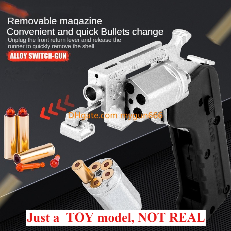 Alloy Revolver Lifecard Toy Gun Continuous Firing Pistol Foldable Soft Bullet Shell Ejection Blaster Launcher for Boys Adults New Year Gifts Toys