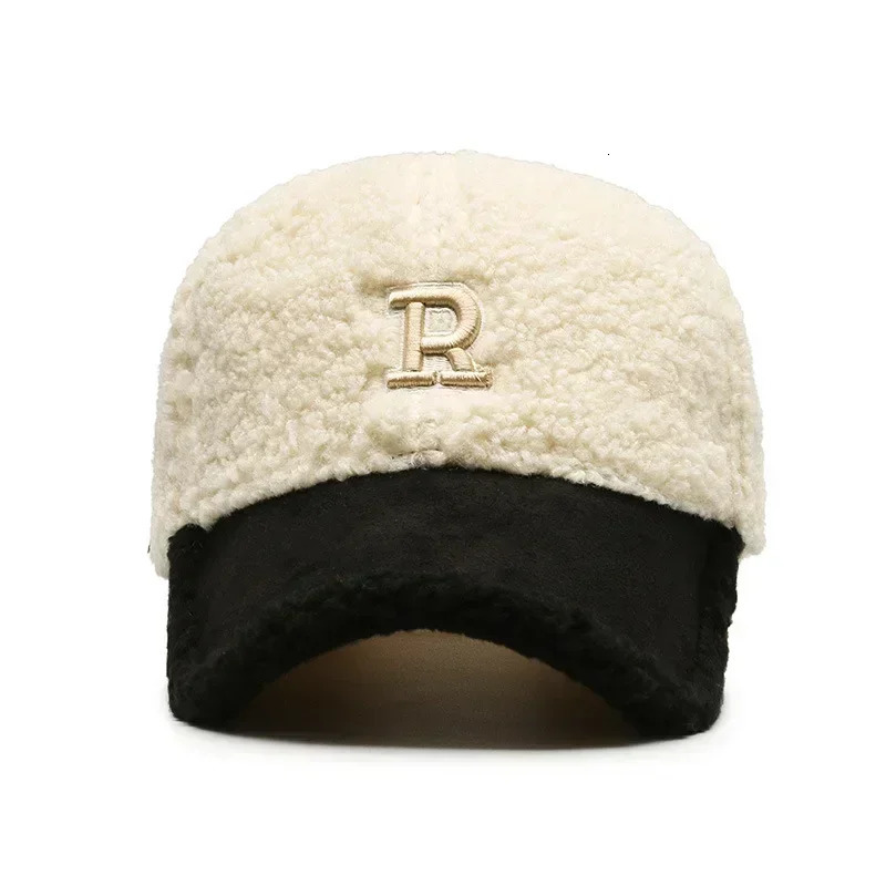 Trendy Big Letter Embroidery Men Winter Hats White Brown Lambswool Baseball Cap for Women Warm Plush Trucker Hats Gorras 241122