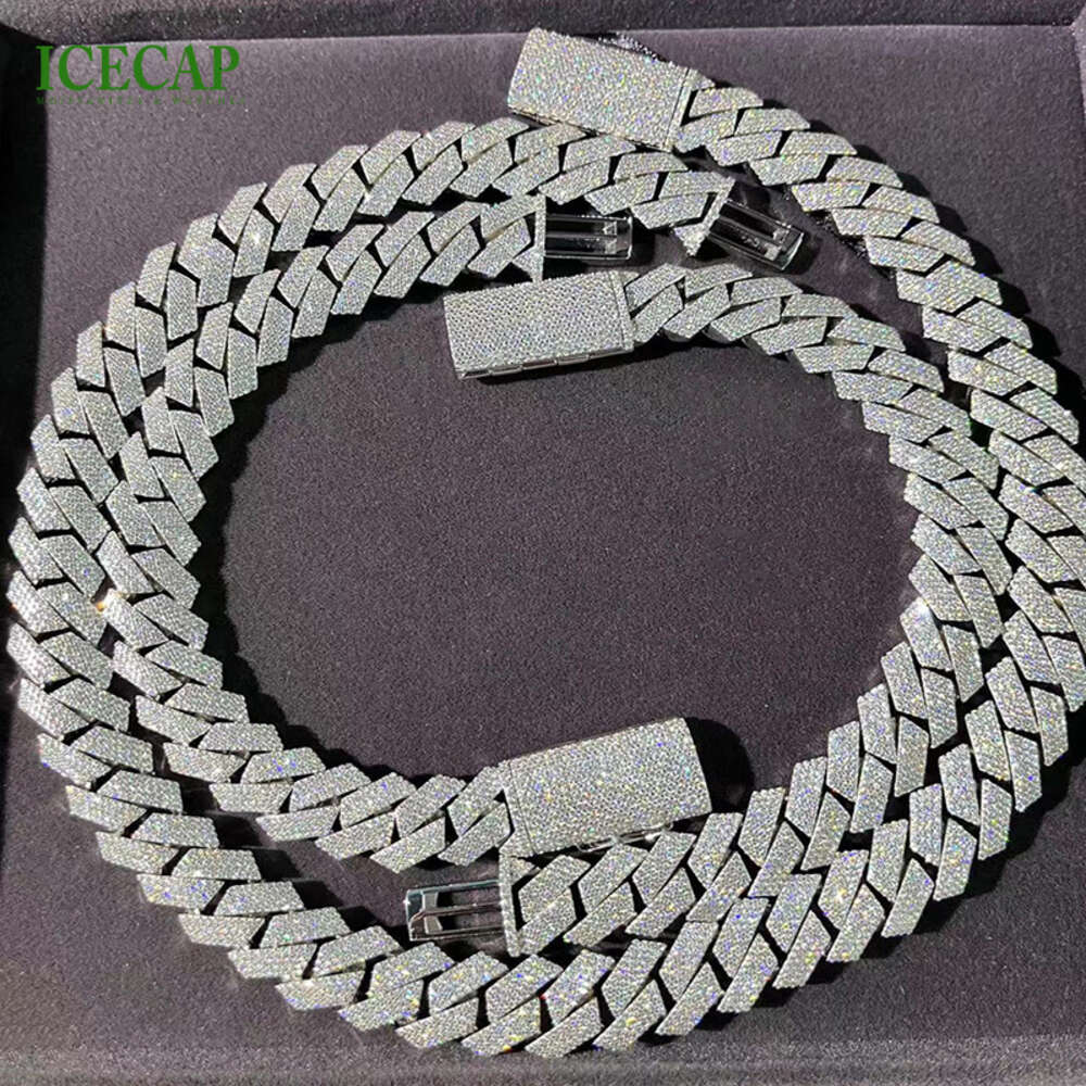 Icecap Fashion Jewelry Necklace 925 Silver Luxury Custom Necklace White Gold Plated Moissanite Diamond Cuban Link Chains