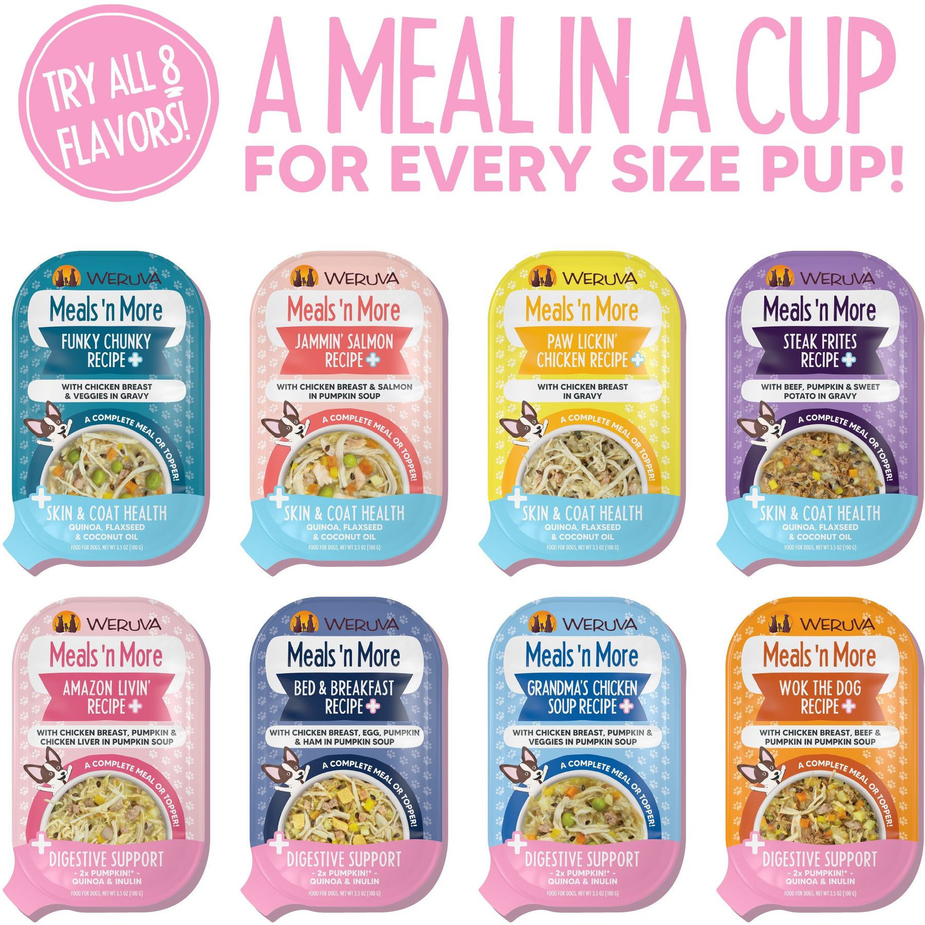 Weruva Meals 'n More Natural Wet Dog Food, Amazon Livin' Plus Digestive Support, 3.5-oz cup, 12 count