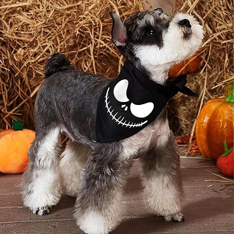 Halloween Bandanas 2 Pack, Nightmare Before Christmas Zero Dog Triangle Reversible Fall Pet Scarf, Adjustable Fit ( Face, Size