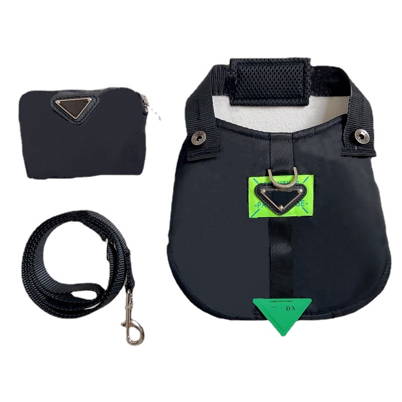 Designer Dog Harnesses Towing Rope 3pcs Set Black classic pattern detachable Leashes fashion adjustable dog cat pet neck strap with small bag