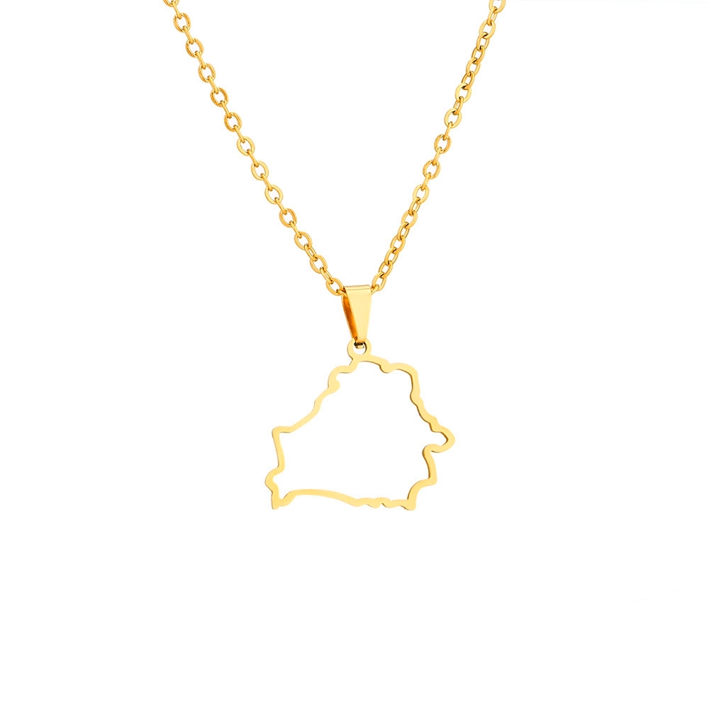Small Hollow Belarus Map Necklace Stainless Steel Outline Map of Belarus Continent Pendant Collar Choker Women Minimalist Hometown Country Clavicle Ch