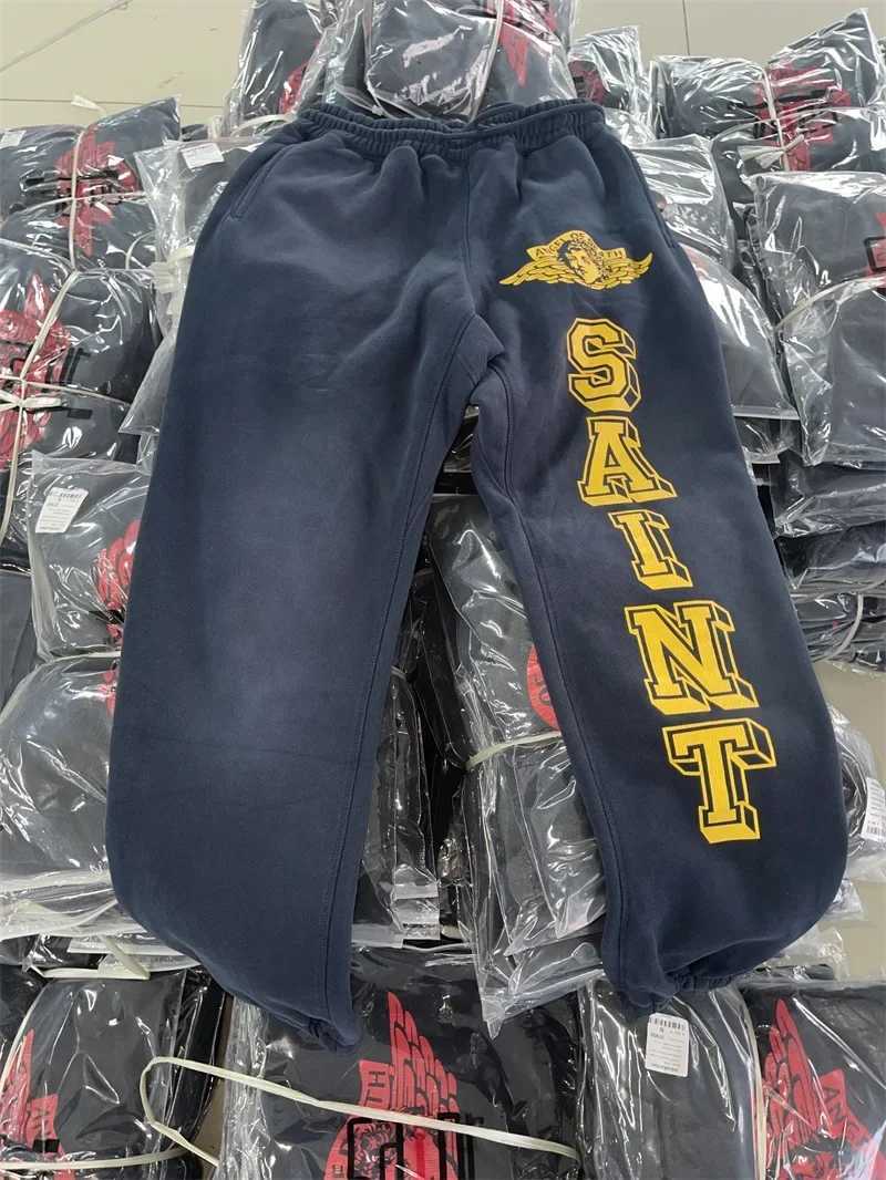 Men's Pants 24ss Oversized Angel Print SAINT MICHAEL Jogger Sweat Pants Men Women Washed Blue Pants Y241121MISB