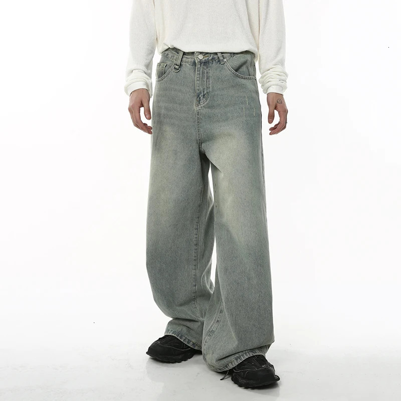 IEFB Mens Set Loose Washed Retro Denim ShirtCoat Vintage Male Casual Two Piece Trend Baggy Jeans Suits Loose Streetwear 9C 240415