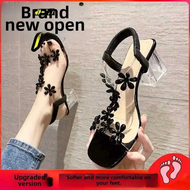Sandals Women's Fashionable Summer Crystal Thick Platform Transparent Square Head High Heels For Women zhanyishengli