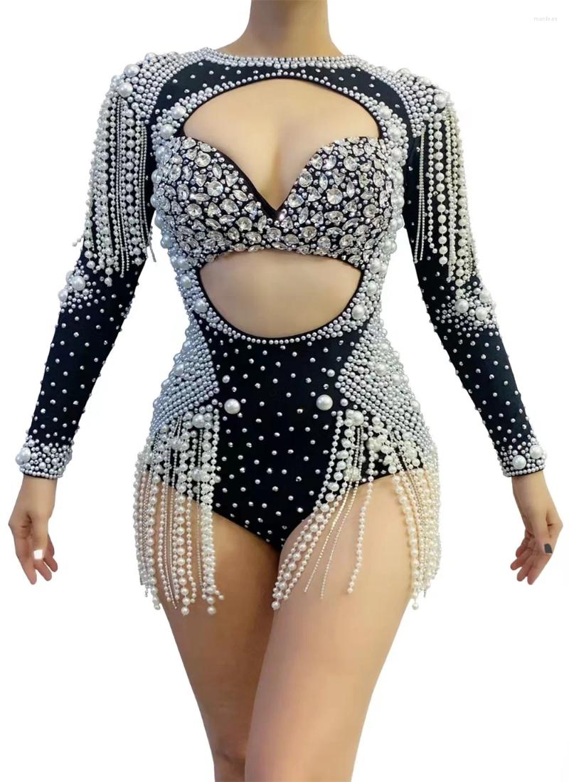 Stage Wear Rhinestones Jumpsuit Stretch Sexy Bodysuit Women Birthday Play Celebrate Dress Dancer Party Show Cx