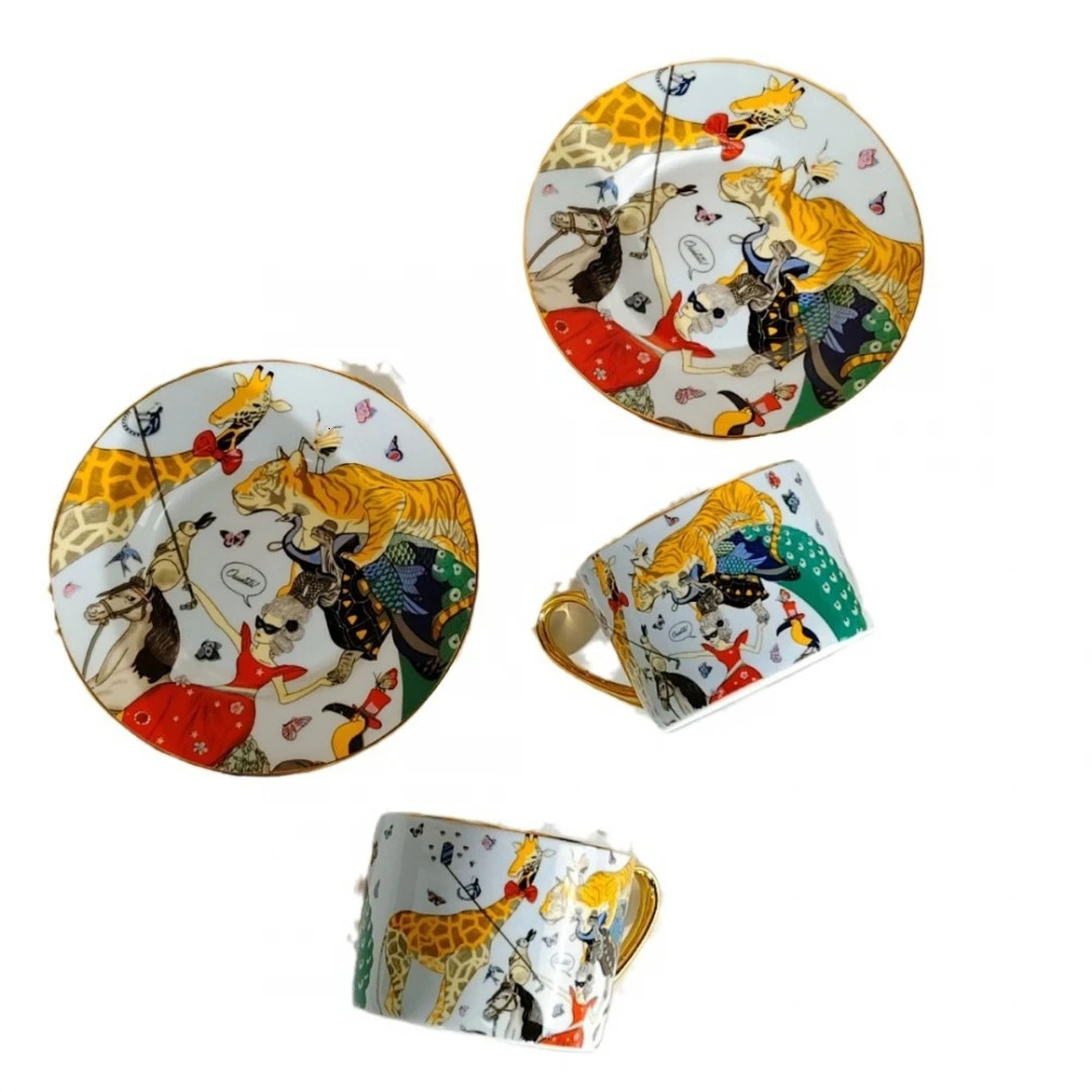 2-Piece European Porcelain Selected Circus Gold-Painted Gift Box Packaging 210Ml Coffee Mugs Tea Cup Set Mug
