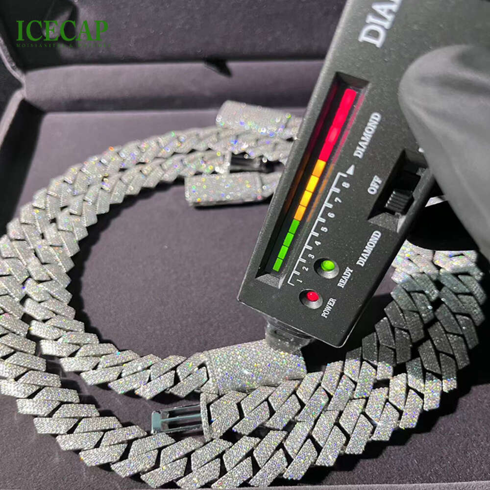 Icecap Fashion Jewelry Necklace 925 Silver Luxury Custom Necklace White Gold Plated Moissanite Diamond Cuban Link Chains