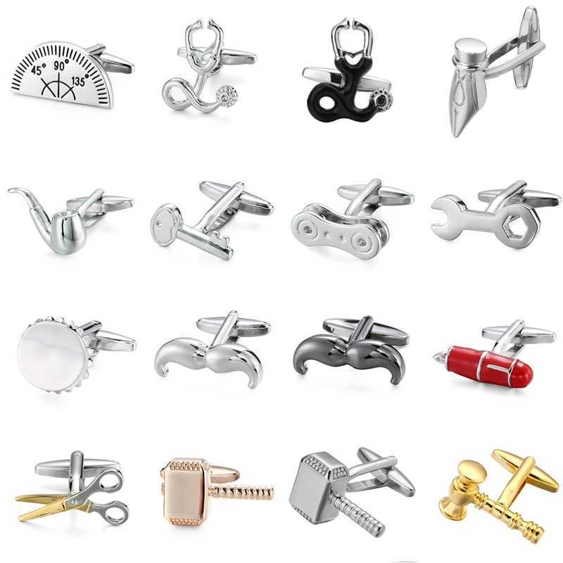 Mens French shirt cufflinks copper material small tools hammers pens scissors bottle openers protractors French cuffs buttonsX241121