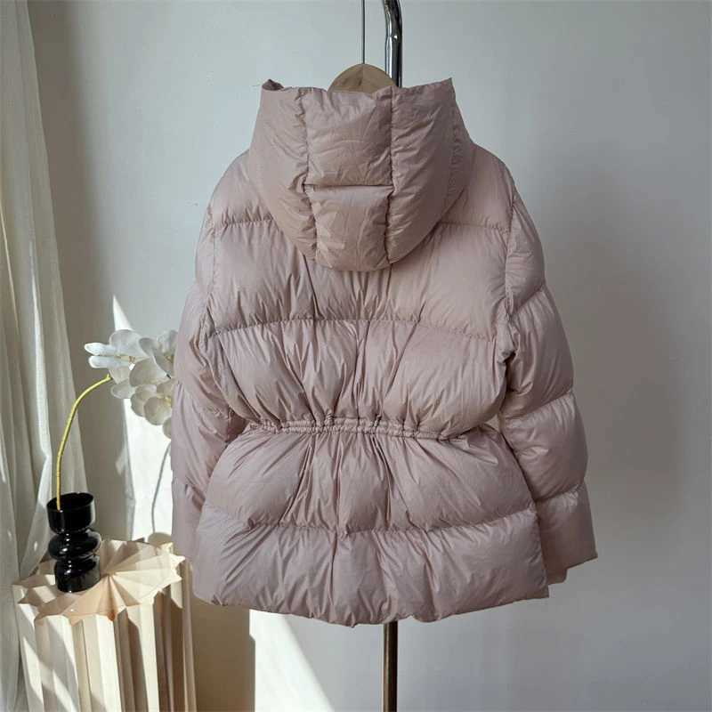 Winter Drstring lace chiffon womens warm jacket hooded inflatable jacket womens Parkas high-quality cotton padded jacket W241122