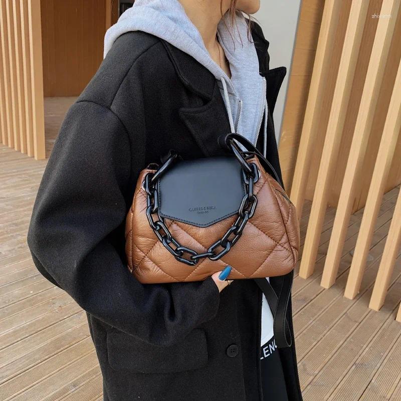 Drawstring Kawaii Hit Winter PU Leather Padded Quilted Women's Designer Handbag Chain Shoulder Crossbody Bags zhanyishengli