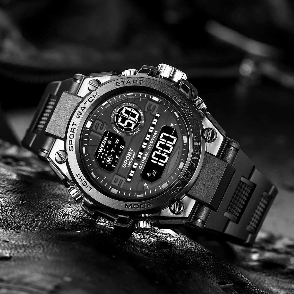 Black sports watch suitable for children boys multifunctional LED digital watch waterproof luminous alarm clock electronic watch X241122