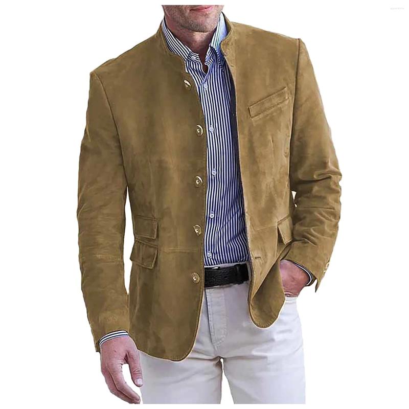 Mens Jackets Mens Faux Leather Suit Jacket Vintage Casual Suede Sport Coats Fashion Slim Fit Fall Winter Solid Color Work Wear Overcoat