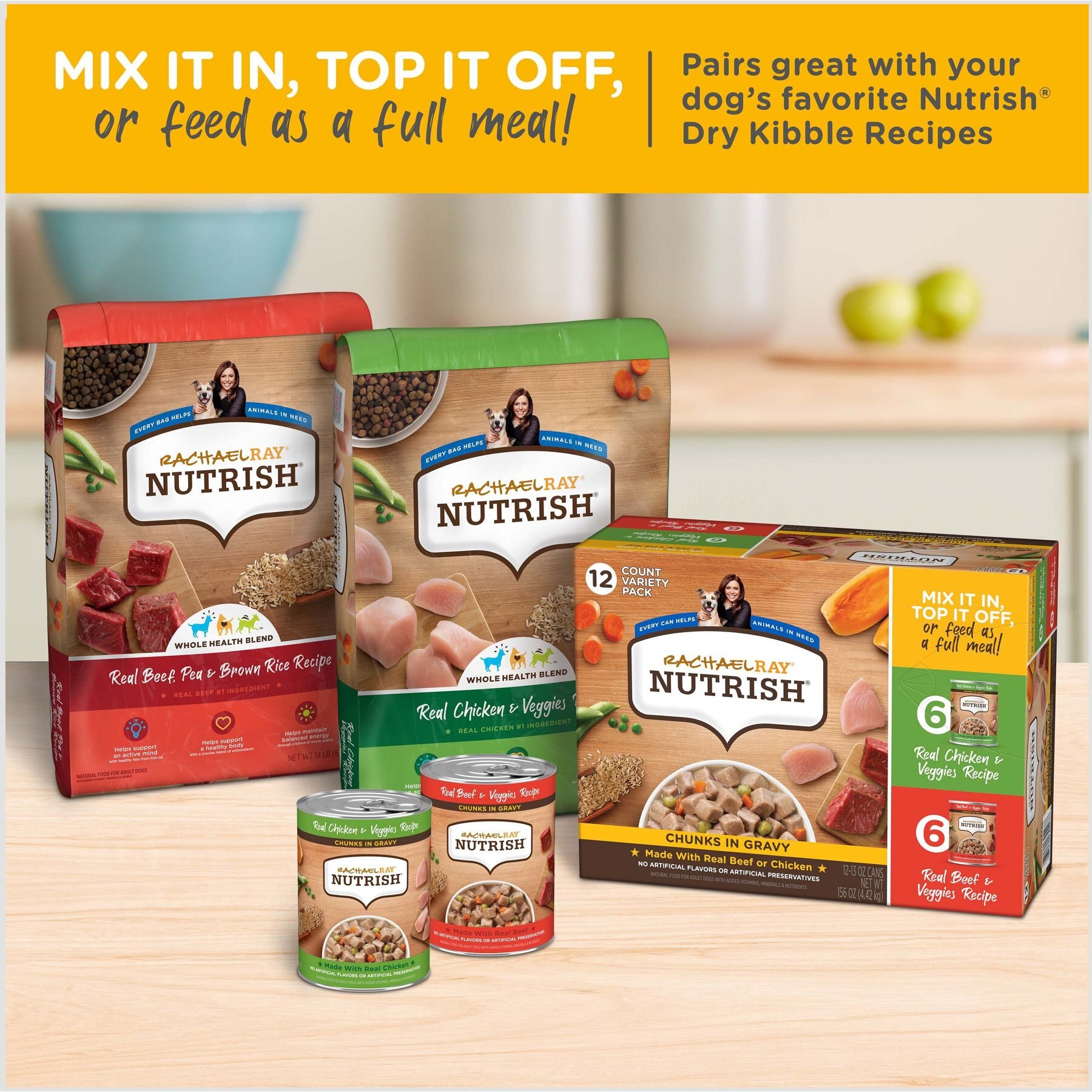 Rachael Ray Nutrish Chunks in Gravy Variety Pack Dog Wet Food, 13-oz can, 12 count