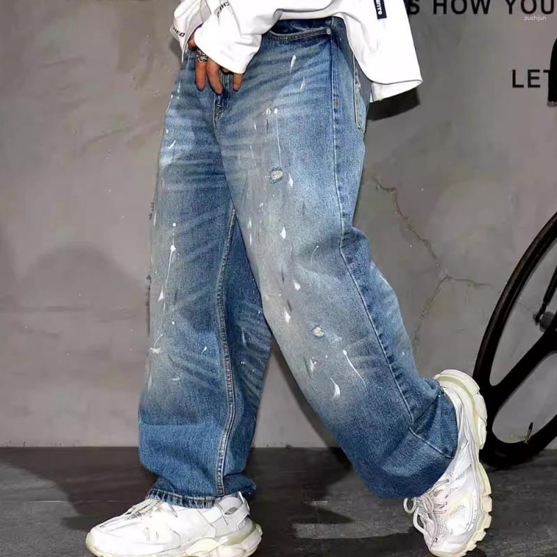 2025 S Fashion Designer Men S Jeans American Streetwear Ripped Baggy Mens Clothing Hip Hop Paint Dot Denim Cargo Pants High Quality Fashion Ragged Tro