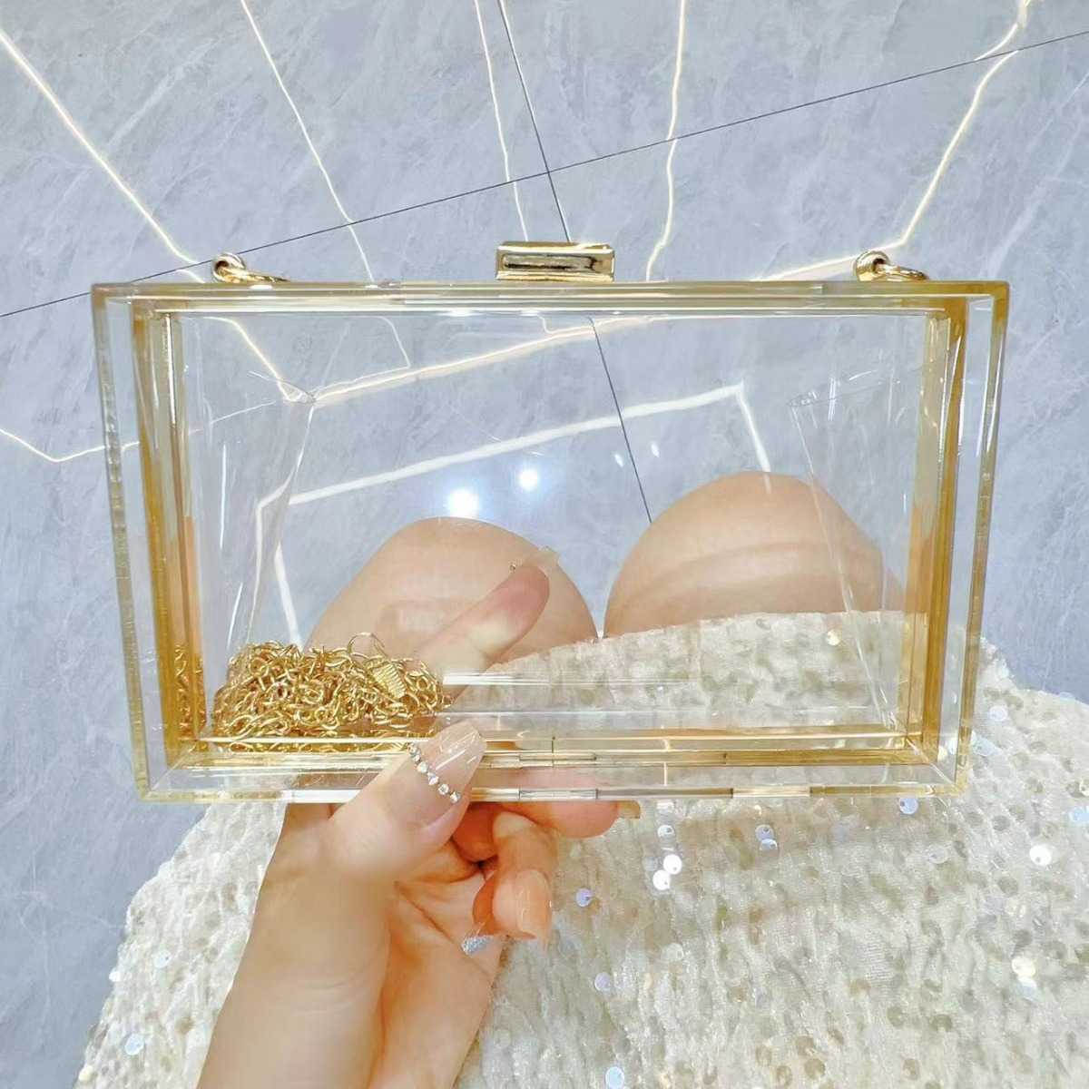 new acrylic transparent bag small square box bag single shoulder diagonal chain bag dinner bag womens bag jelly bag