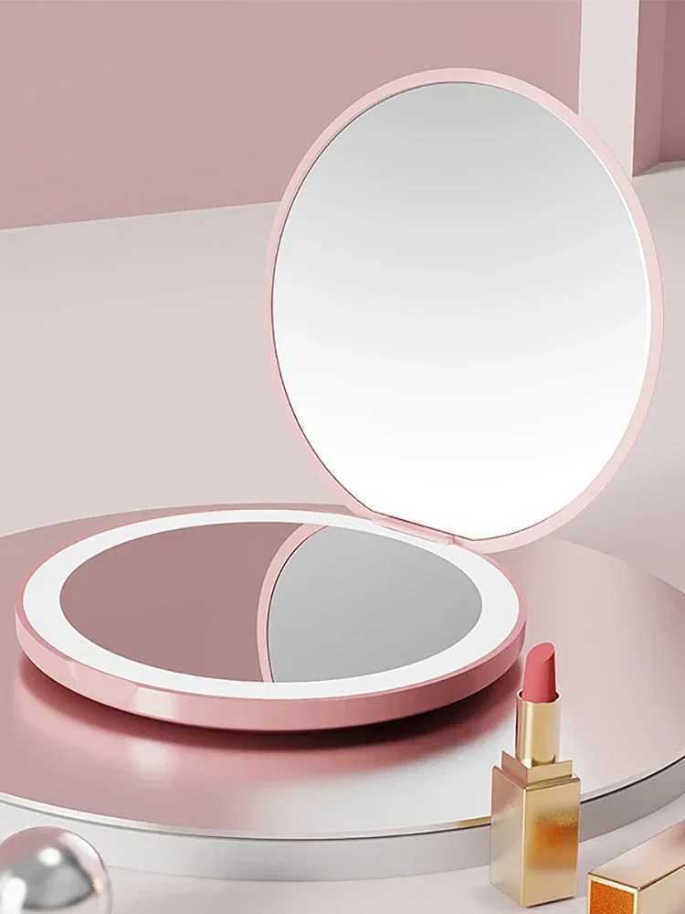 LED light travel makeup mirror foldable magnifying glass rechargeable compact makeup mirror for handbags wallets pockets W241122