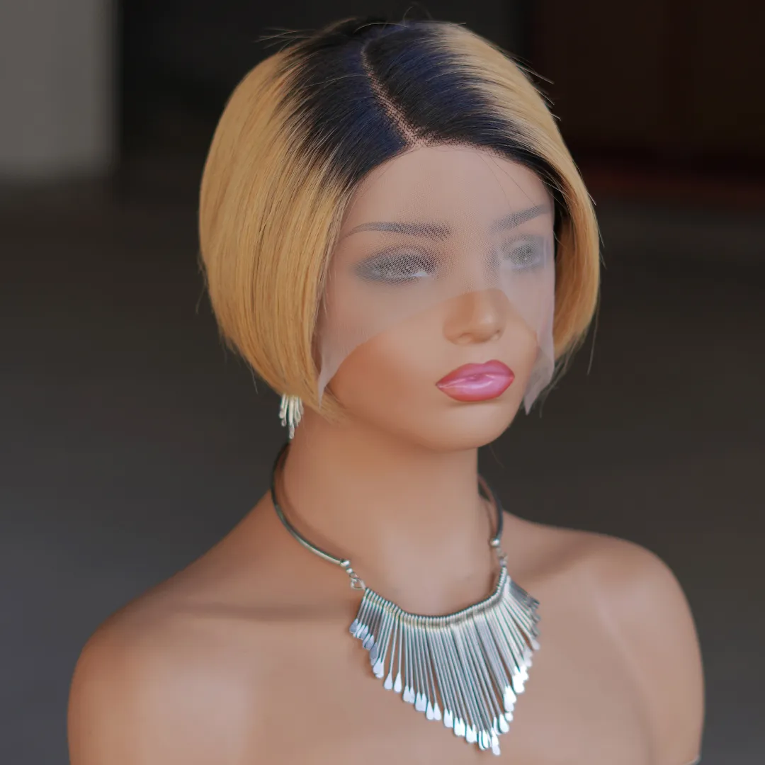 Blonde 100% Really Human Hair Highlight Wigs Luxurious Short Bob Naturally Human Hair Wig Burgundy Colored Pixie curly Hair Closure Wig Ready To Wear 