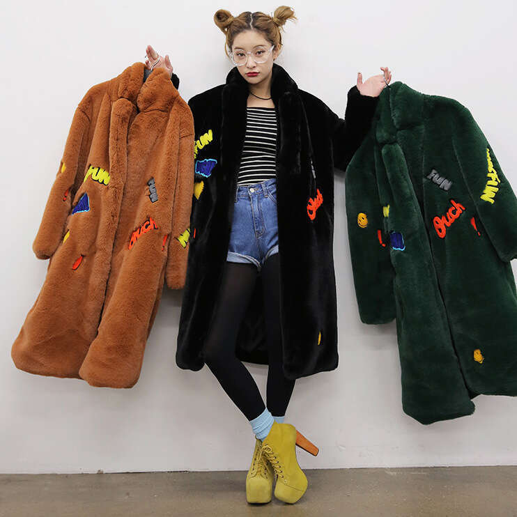 2024 Korean version new imitation otter rabbit fur grass loose coat medium long fashion trend plus size women's clothing