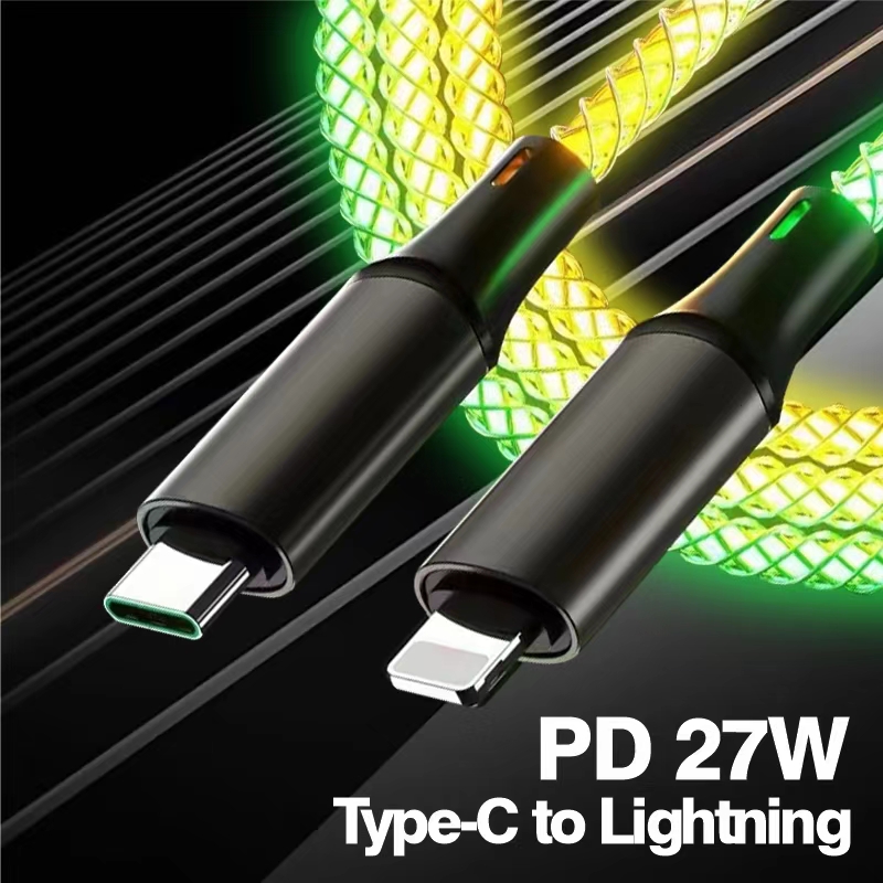 Factory Price 100W LED type c cable fast charging Light Up Lightning cable data usb Mobile iphone cables for Apple,Huawei, OPPO, Vivo