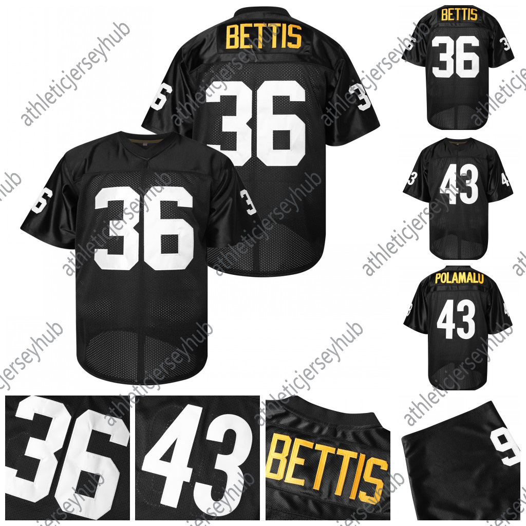 36 Betts 43 Plolamalu Men's Football Jerseys Black Gold Mesh Embroidery Short Sleeve for athletic Jersey