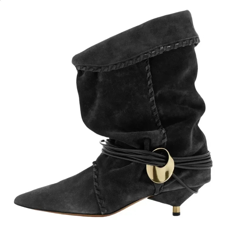 autumn and winter Western retro low boots denim pleated short leg womens fashionable running boots 241121