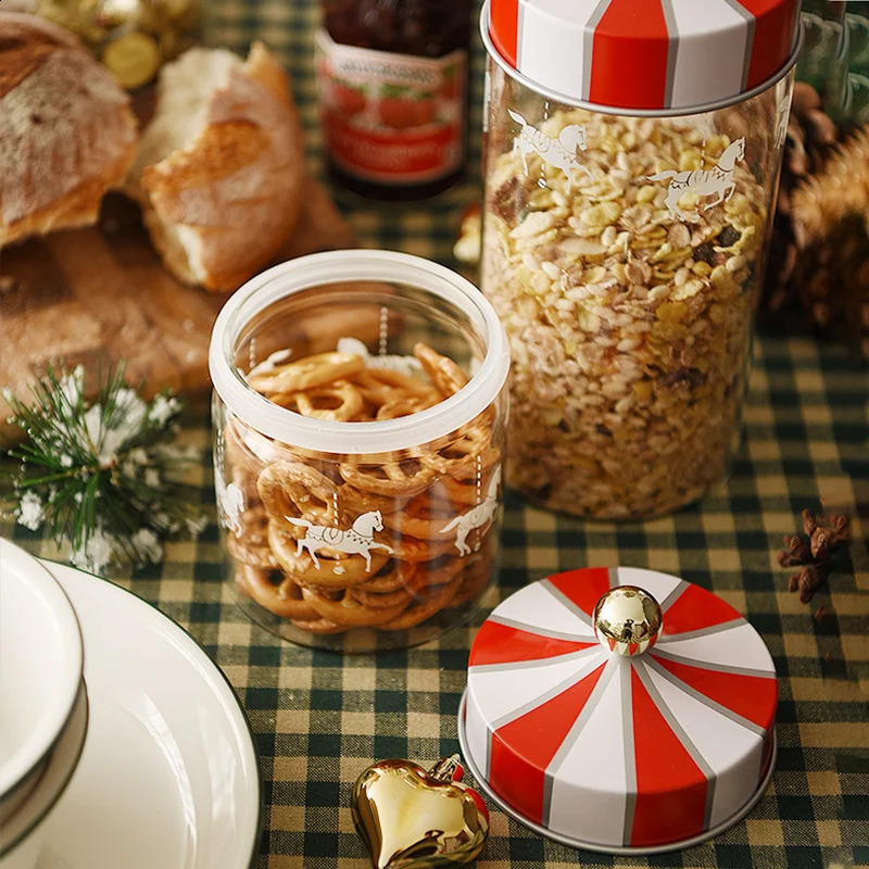 Sealed Storage Jar Glass Transparent Coffee Bean Grain Container Set Christmas Moistureproof Carousel Foods Bottle 241121