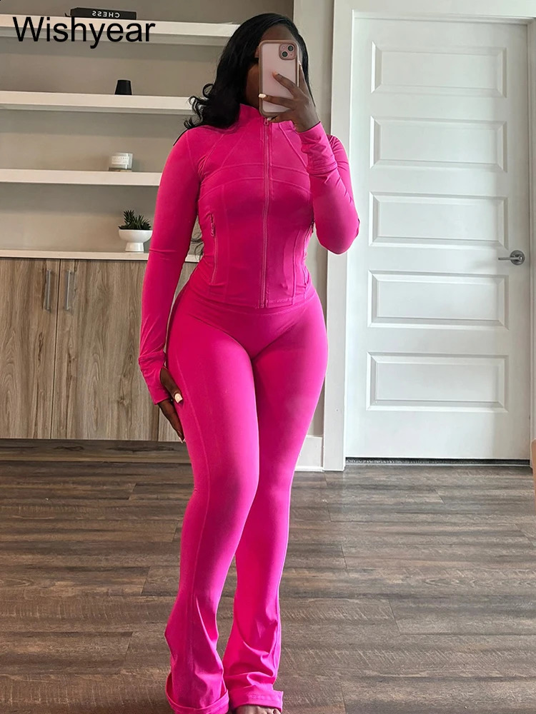 Elegant Sports Womens Clothing Sales Long Sleeve Tops and Flare Pants Two Pieces Sets Tracksuit Street Jogging Leggings Outfits 241121