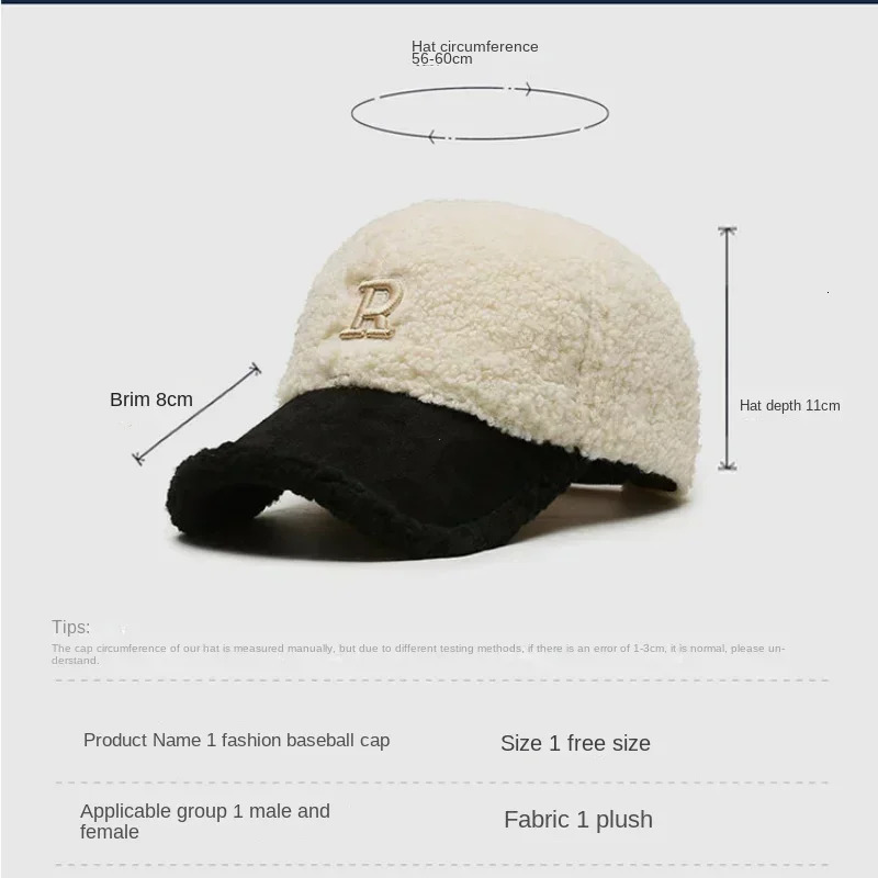 Trendy Big Letter Embroidery Men Winter Hats White Brown Lambswool Baseball Cap for Women Warm Plush Trucker Hats Gorras 241122