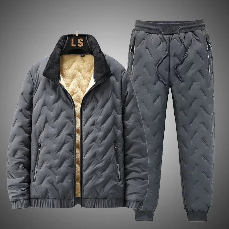 Mens Joggers Set Sweat Suit Winter Lamb Fleece Warm Men Down Cotton Jacket Zipper Coatdown Pants Two Piece Sets Fashion 5Xl 241122 B4