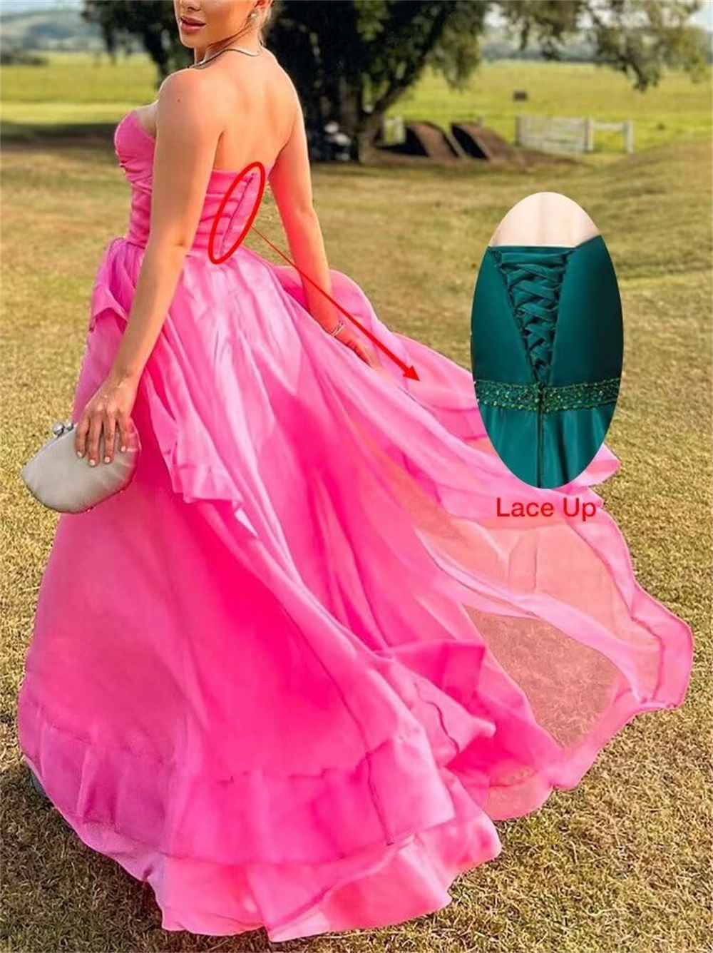 Strapless Long Prom Dresses Chiffon Ruffles A-Line Lace-up Plus Size Formal Occasion Evening Party Gown Pd18