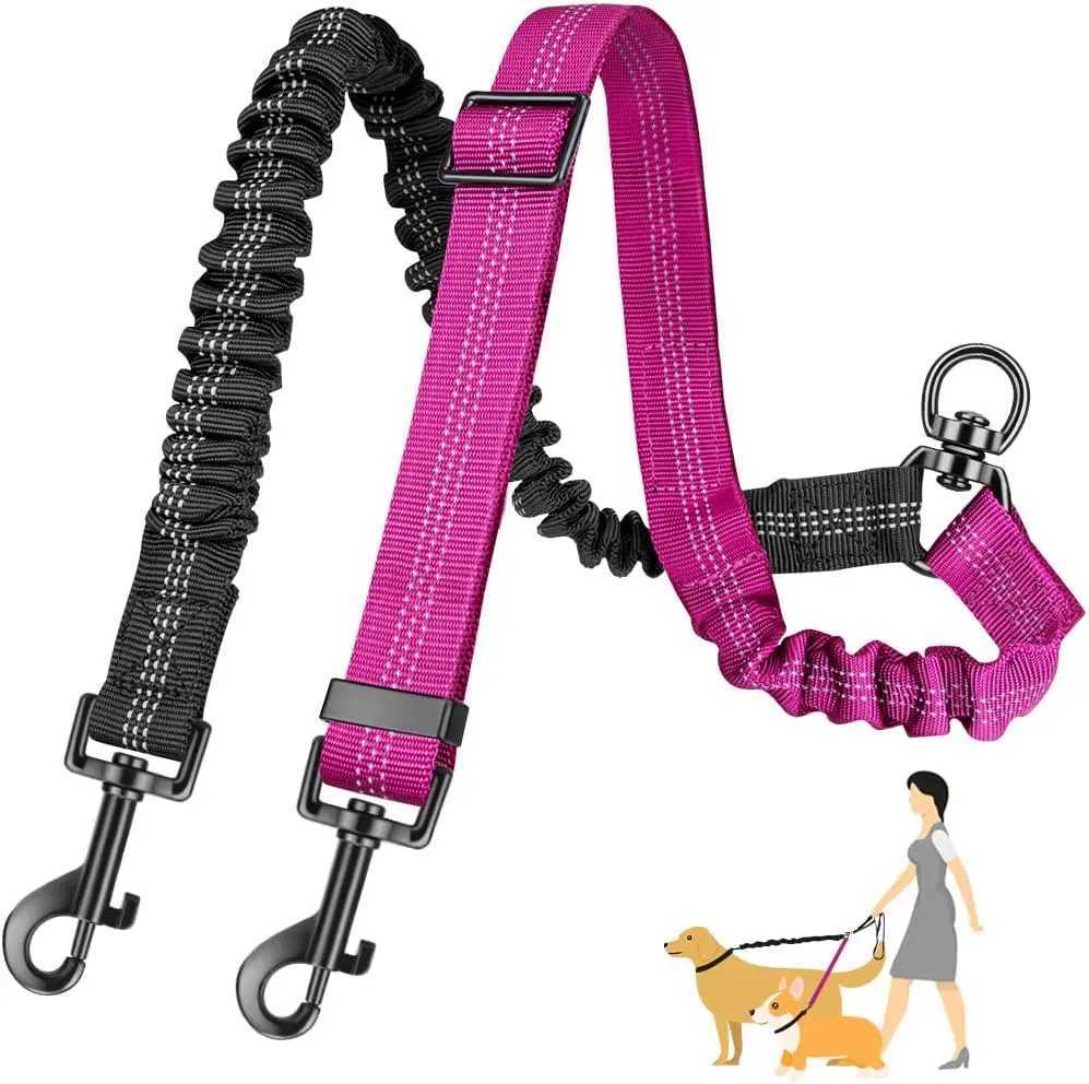 16ft Long Dual Dog Leash Attachment - Double Leashes for Training Small to Large Dogs - Adjustable Strap Shock Absorbing BungeeXJ250218