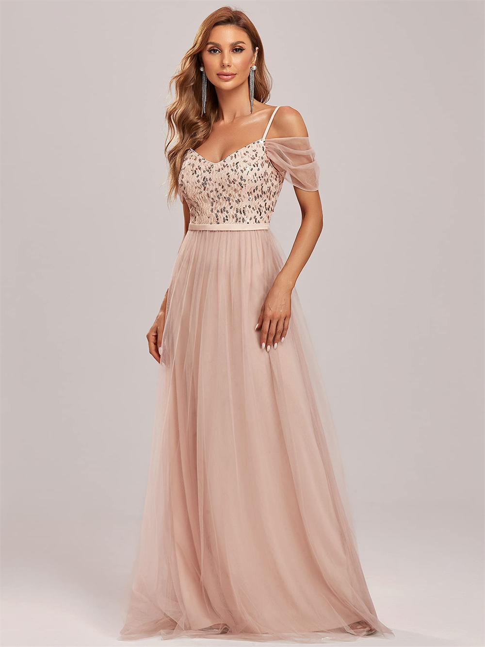 Off-the-Shoulder Long Prom Dresses Spaghetti Sequins Tulle A-Line Sweetheart Plus Size Formal Occasion Evening Party Gown Pd16