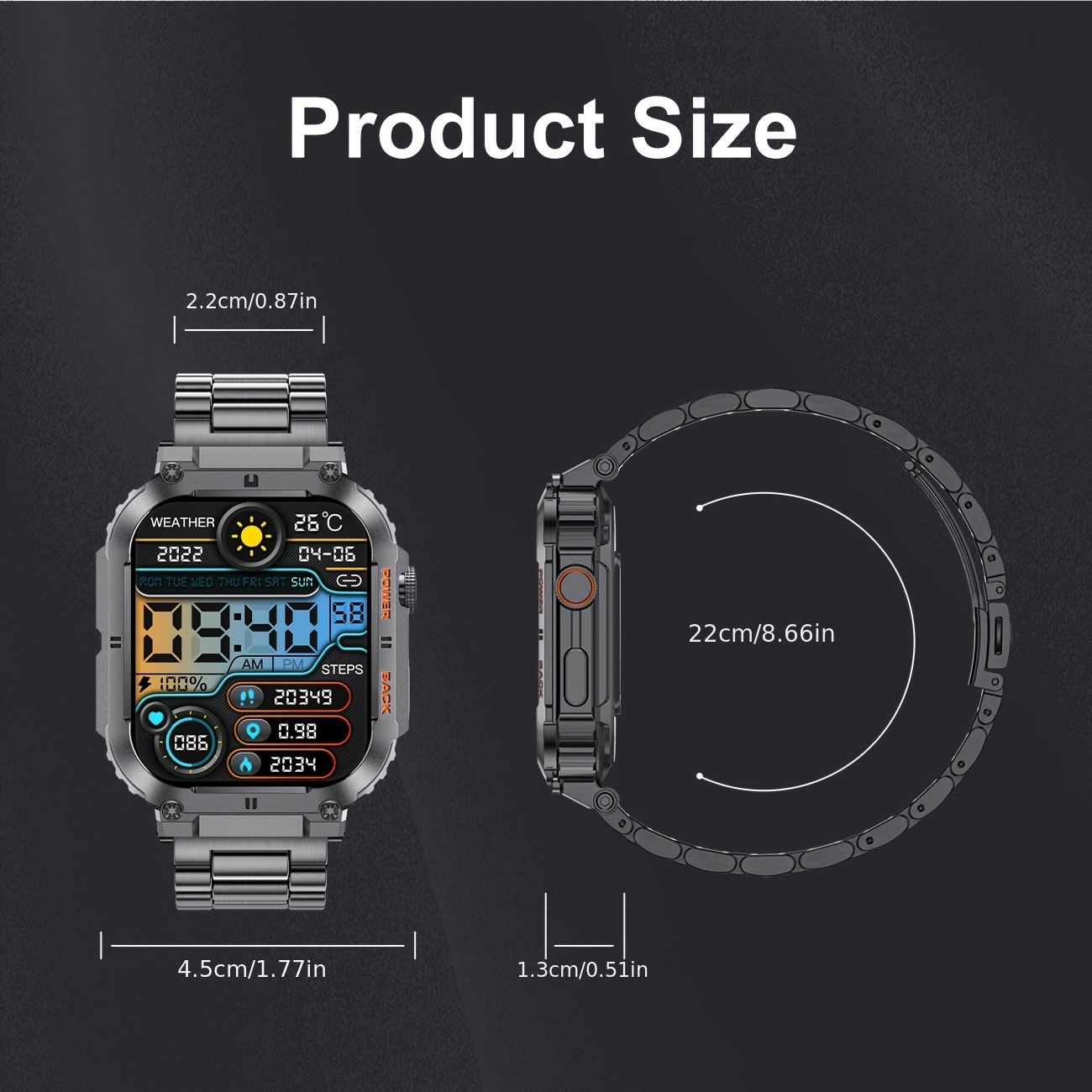 Men's Smartwatch 1.96-inch IPS Large Screen 400mAh Long Battery Life Fitness Step Card Tracker, Suitable for Android IPhone Smartwatch