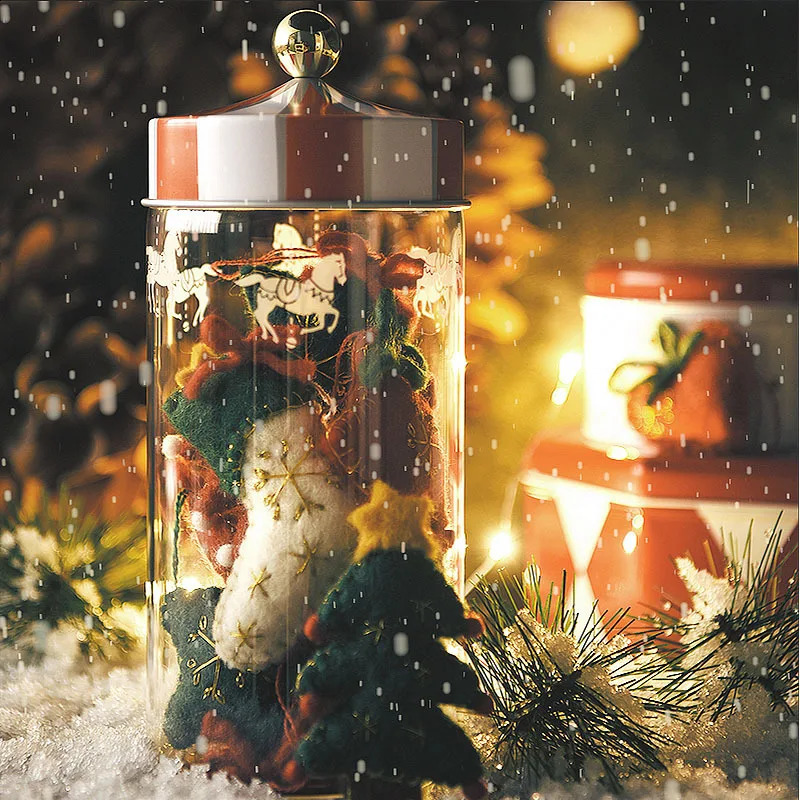 Sealed Storage Jar Glass Transparent Coffee Bean Grain Container Set Christmas Moistureproof Carousel Foods Bottle 241121