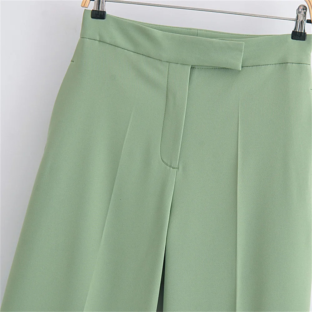 Spring Womens Casual Solid Color Round Neck Sleeveless Hollow Top High Waist Wide Leg Pants Fashion Set 240418