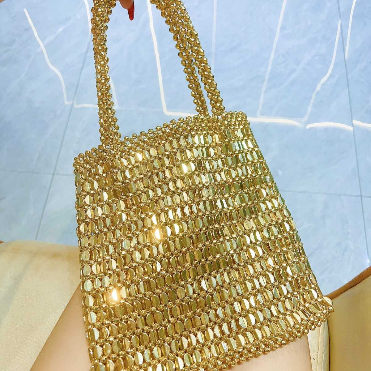 new metal shiny bag bead bag shiny piece underarm bag shopping bag single shoulder handbag elegant socialite handbag