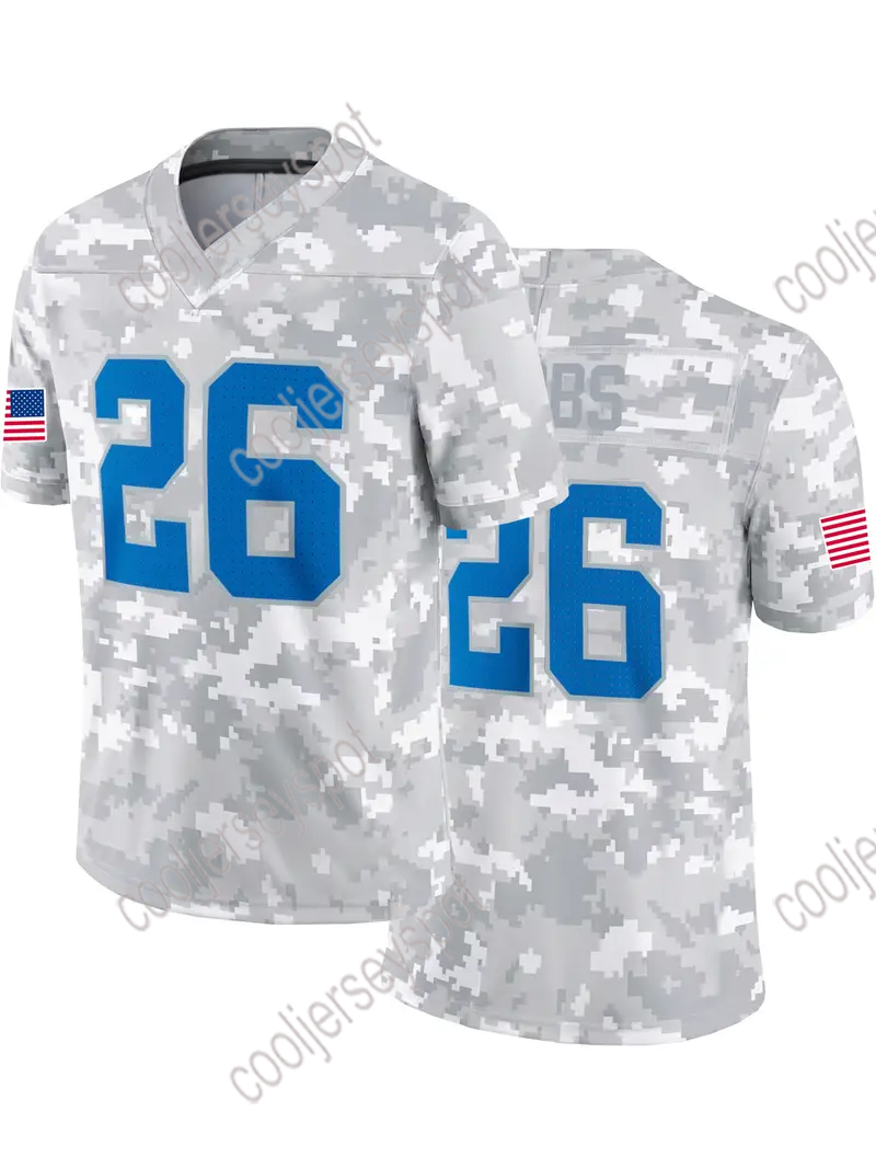 #14 St. Brown 26 Gibbs 20 Sanders 16 Goff Camo 2024 Salute to Service Football Jersey Custom Any Name Number S-XXXL Mens Womens Youth