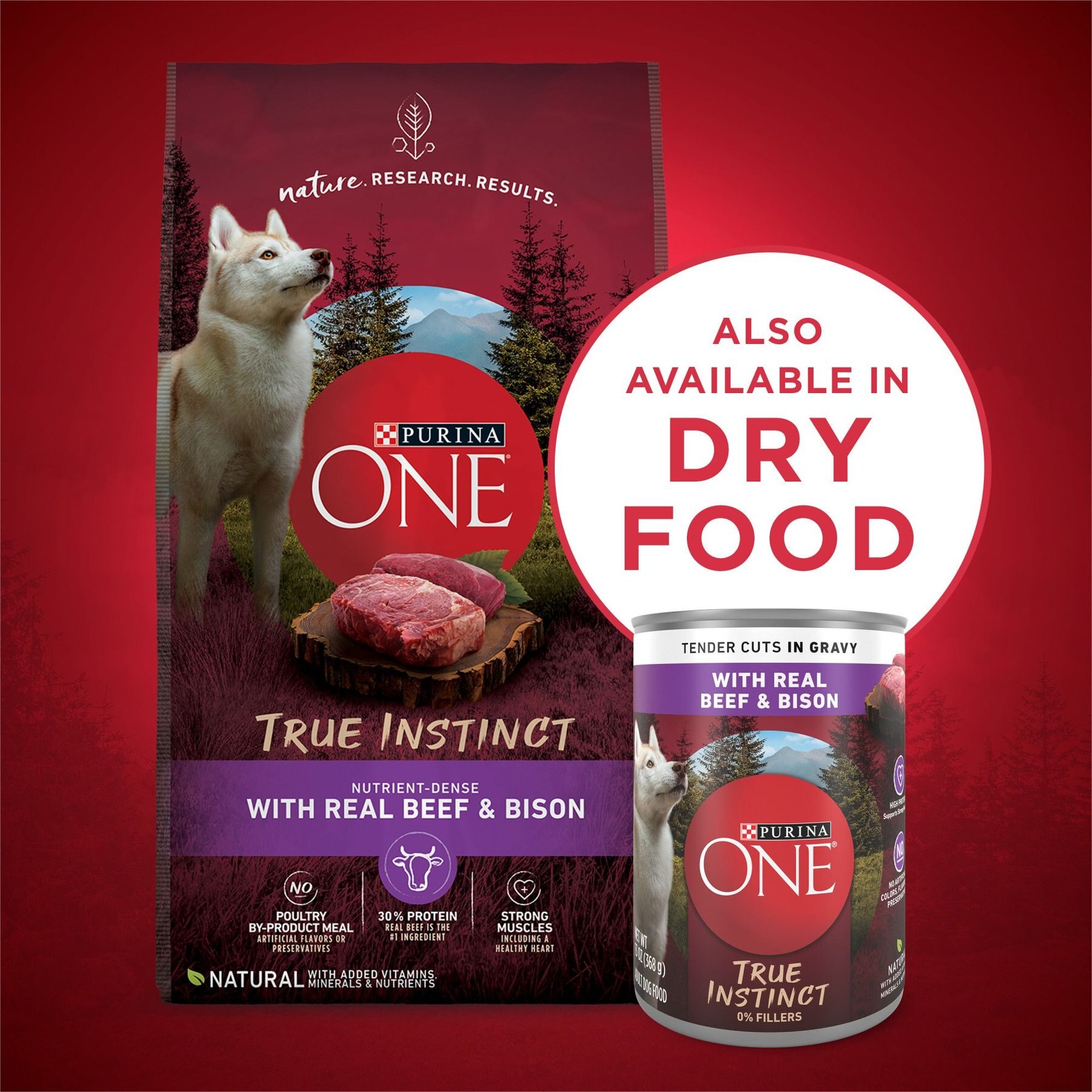 Purina ONE SmartBlend True Instinct Tender Cuts In Gravy Real Beef & Bison Wet Dog Food, 13-oz can, case of 12