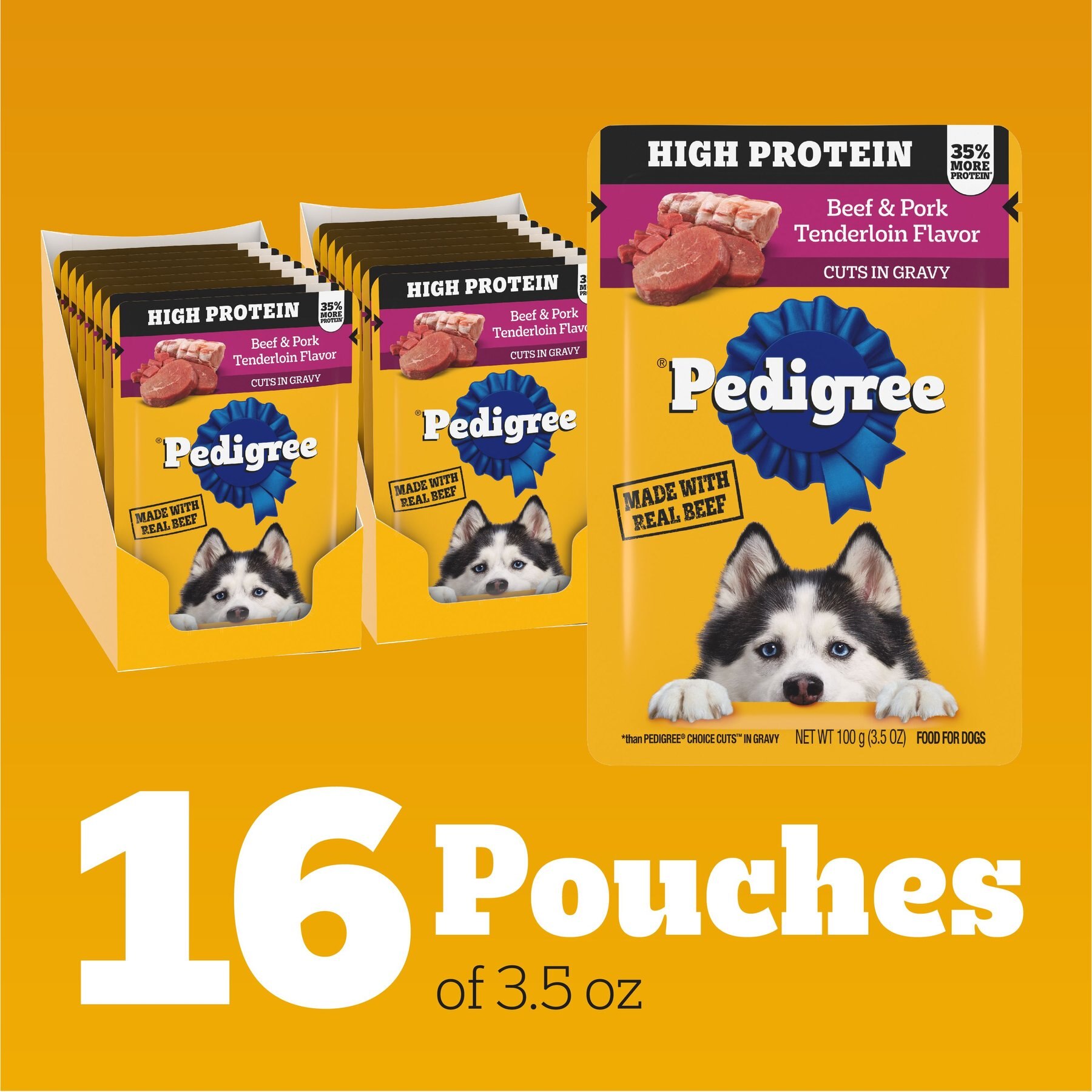 Pedigree High Protein Beef & Pork Tenderloin Flavor Cuts in Gravy Adult Dog Wet Food Pouches