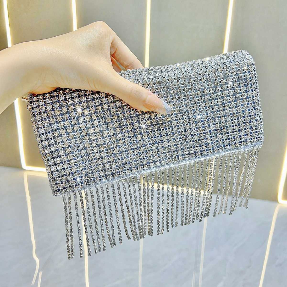 New Super Sparkling Full Diamond Banquet Bag Korean Edition Internet Celebrity Premium Feel Handheld Crossbody Bag