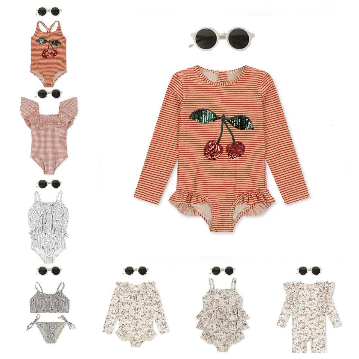 Konges Slojd Girls Swimwear Sets Summer Kids One Pieces Swimsuits Baby Holiday Outwear Toddler Children Seaside Swim Bikini 240415