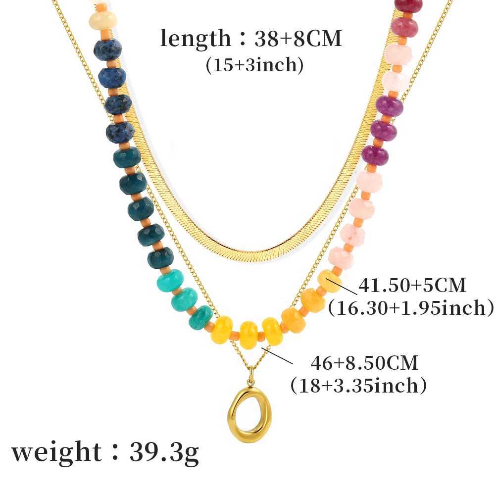 Joya 3-piece Rainbow Natural Stone Bead Necklace Stainless Steel Serpentine Chain Hollow Circular Pendant Jewelry W241121
