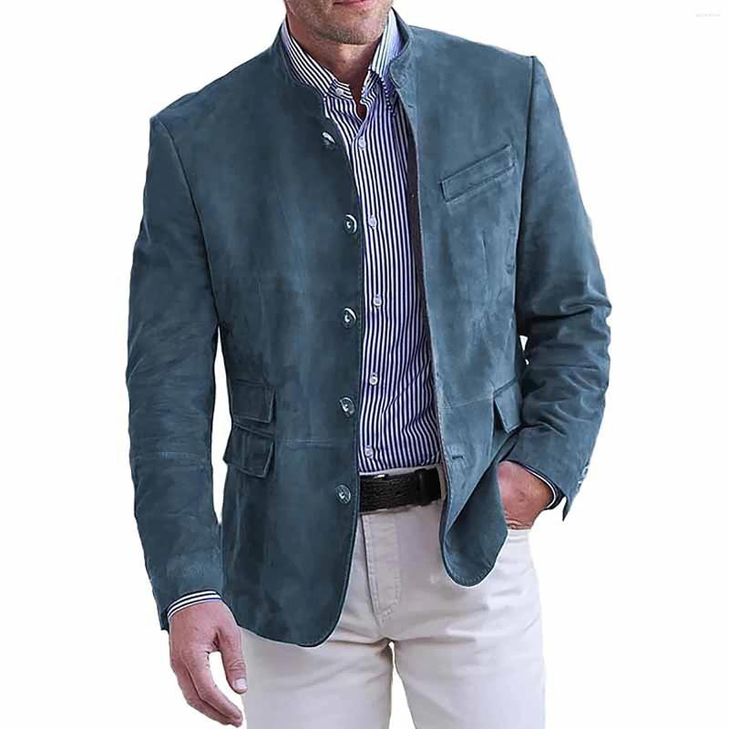 Mens Jackets Mens Faux Leather Suit Jacket Vintage Casual Suede Sport Coats Fashion Slim Fit Fall Winter Solid Color Work Wear Overcoat