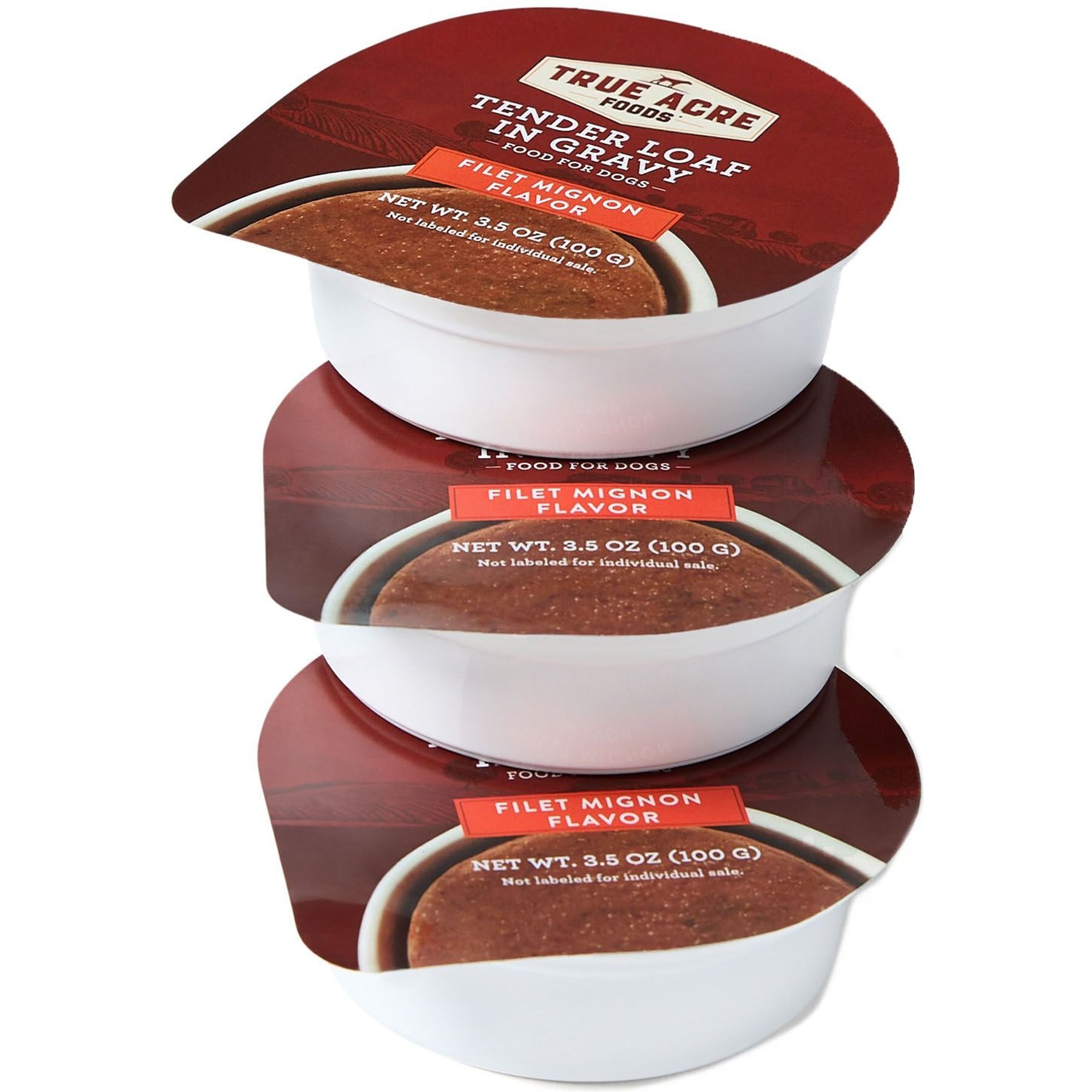 True Acre Foods Filet Mignon Flavor Tender Loaf in Gravy, Wet Dog Food, 3.5-oz cup, case of 12