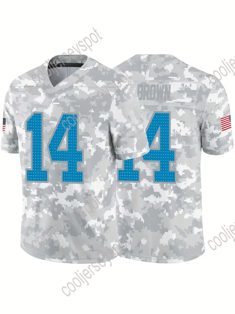 #14 St. Brown 26 Gibbs 20 Sanders 16 Goff Camo 2024 Salute to Service Football Jersey Custom Any Name Number S-XXXL Mens Womens Youth