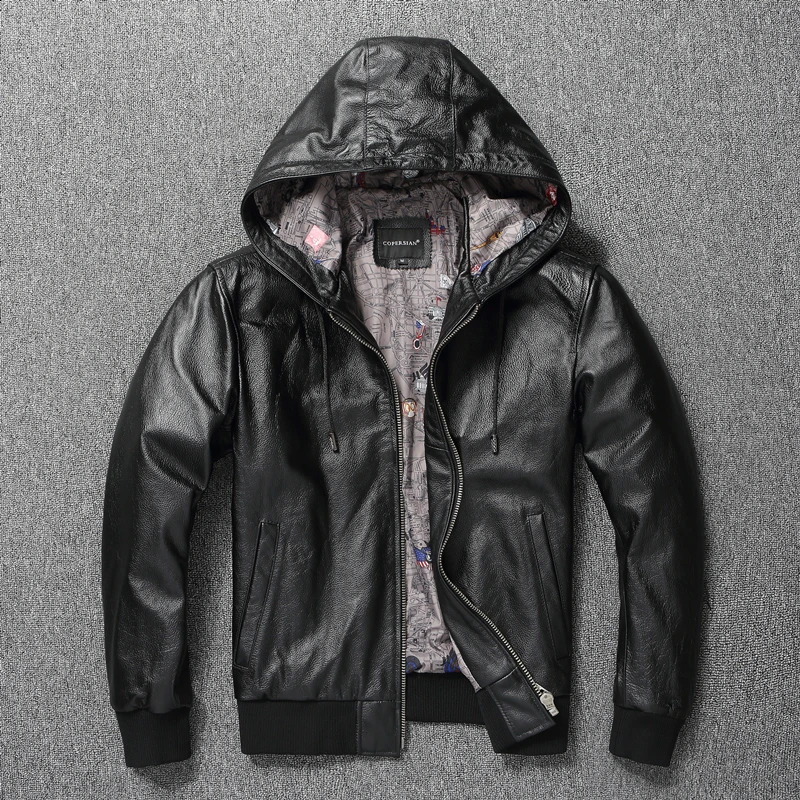 Men Leather Jacket with Hood Genuine Cowhide Slim Fit Male Skin Coat Spring Autumn Clothing Chamarras De Cuero Para Hombre 241122