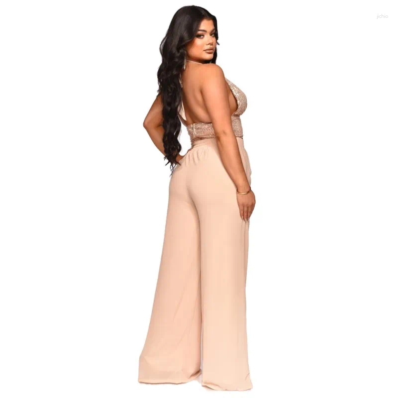 Beach One Piece Dress Korean Style Bathing Suit Cover Up Bath Clothing Sexy Cut Sequin Halter Vest Chiffon High Waisted Leg